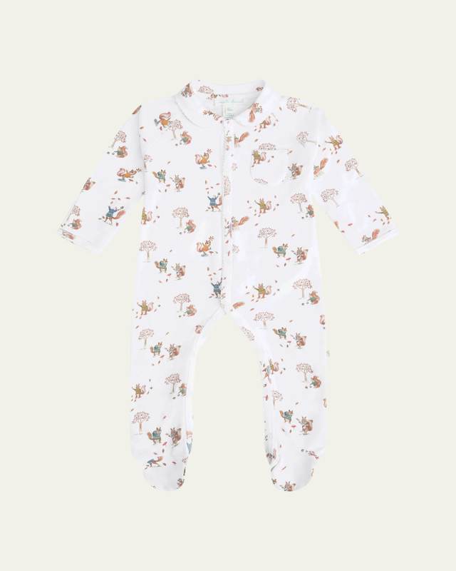 Girl's Organic Cotton Squirrel-Print Sleepsuit, Size Newborn-24