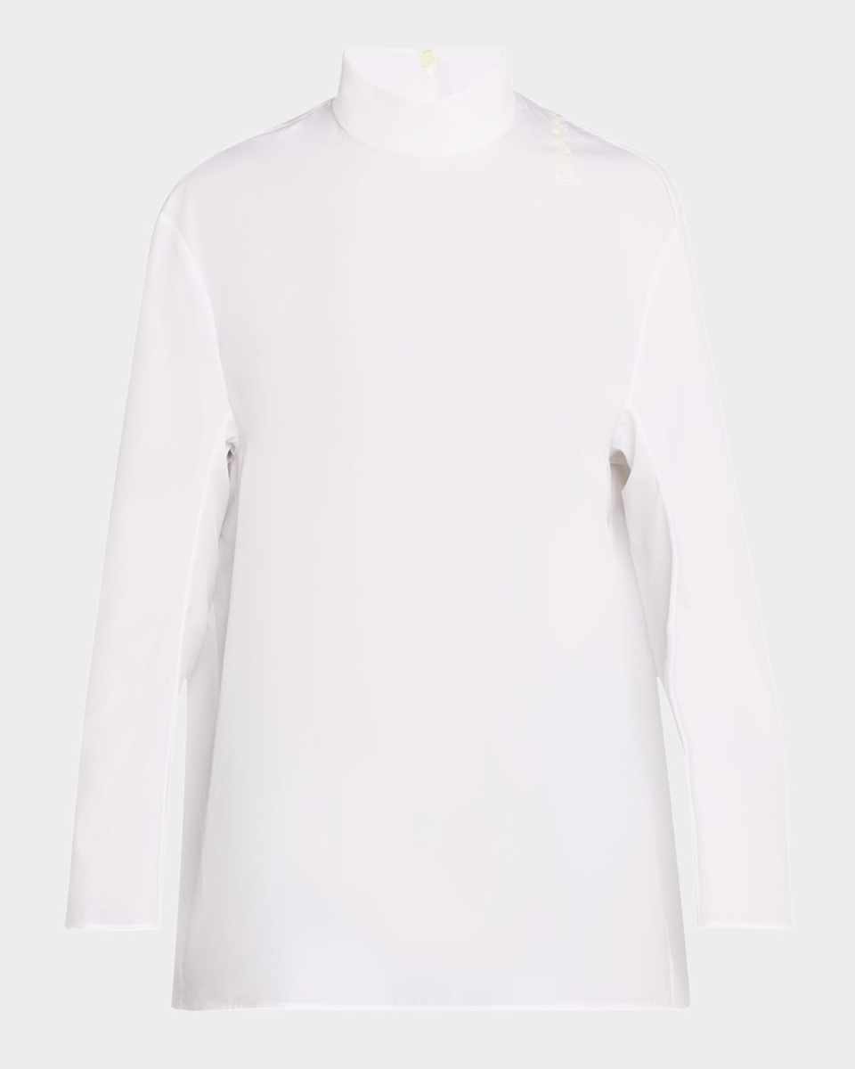 Mock-Neck Long-Sleeve Cotton Top