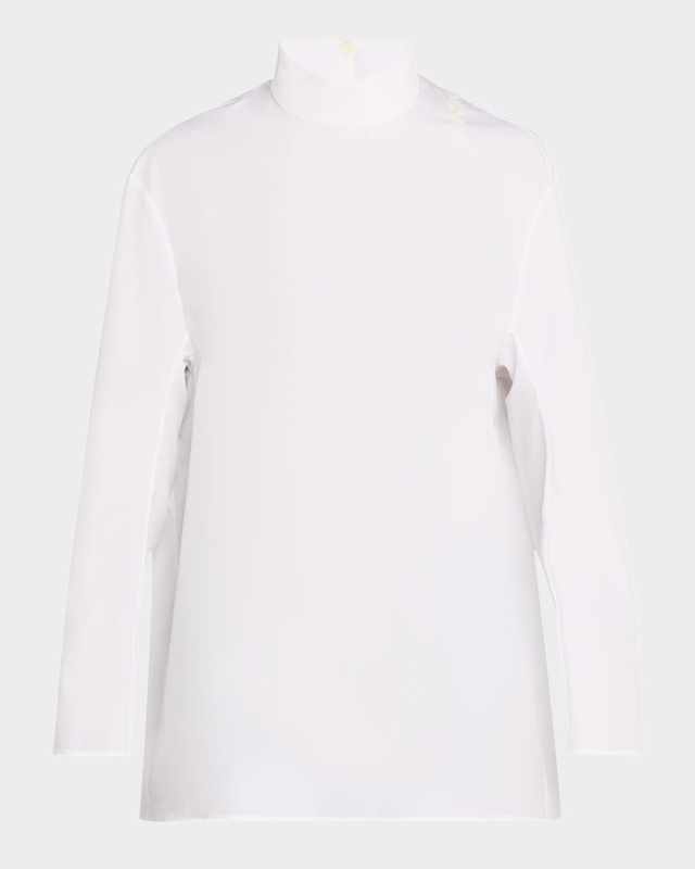 Mock-Neck Long-Sleeve Cotton Top