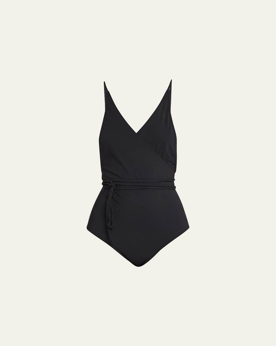 V-Neck Wrap One-Piece Swimsuit