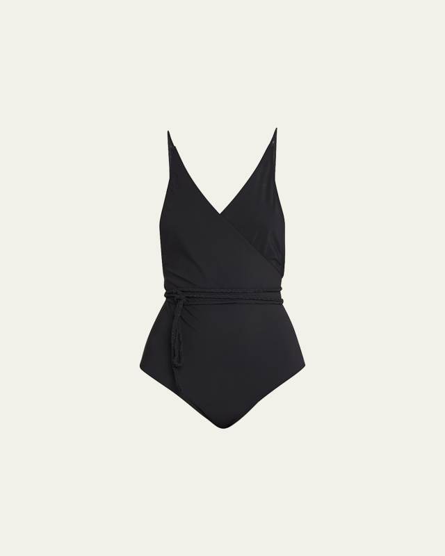 V-Neck Wrap One-Piece Swimsuit