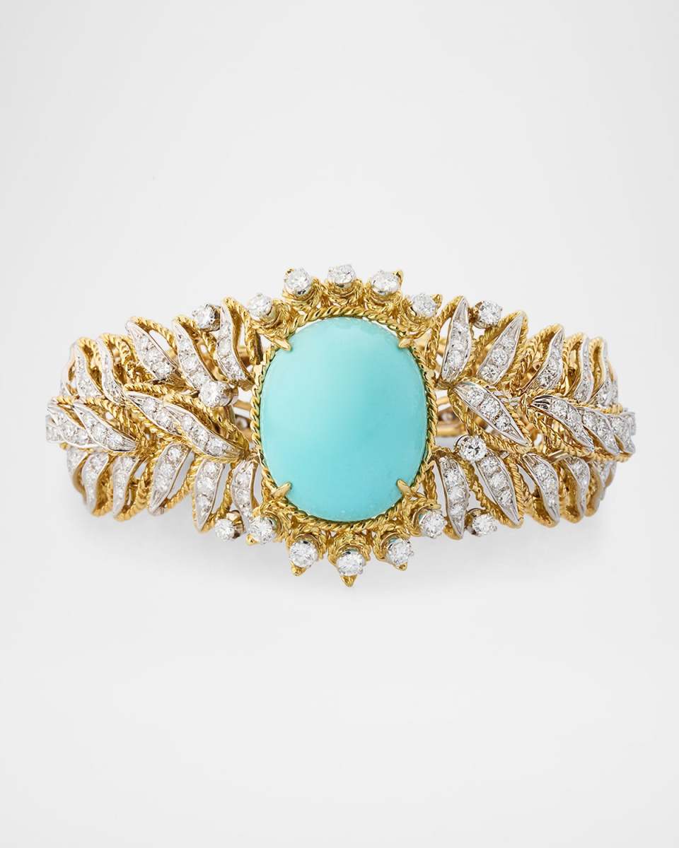 Estate 18K Gold, Turquoise and Diamond Bracelet
