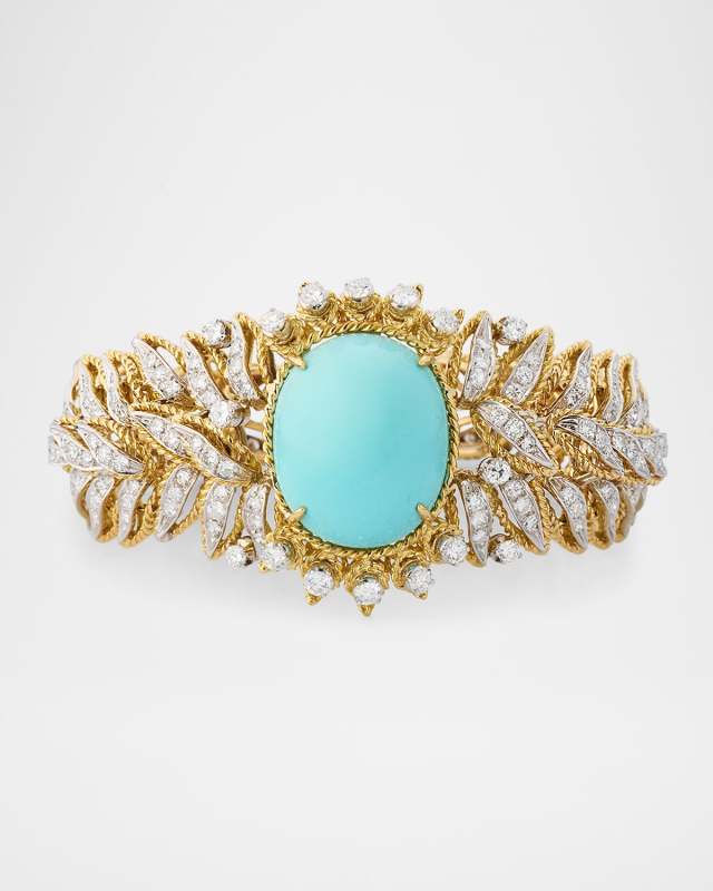Estate 18K Gold, Turquoise and Diamond Bracelet