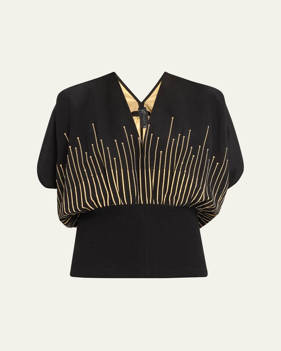 Eva Draped-Sleeve Smocked Top