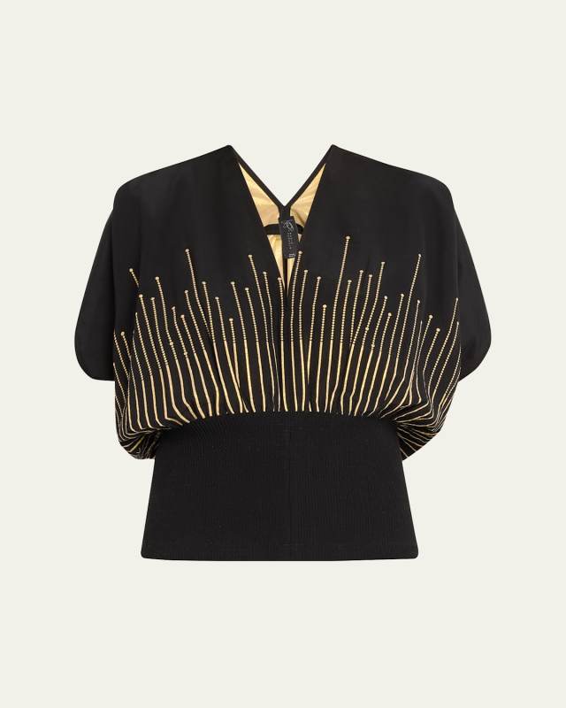 Eva Draped-Sleeve Smocked Top