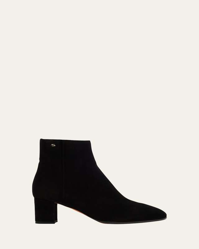 Suede Block-Heel Ankle Booties