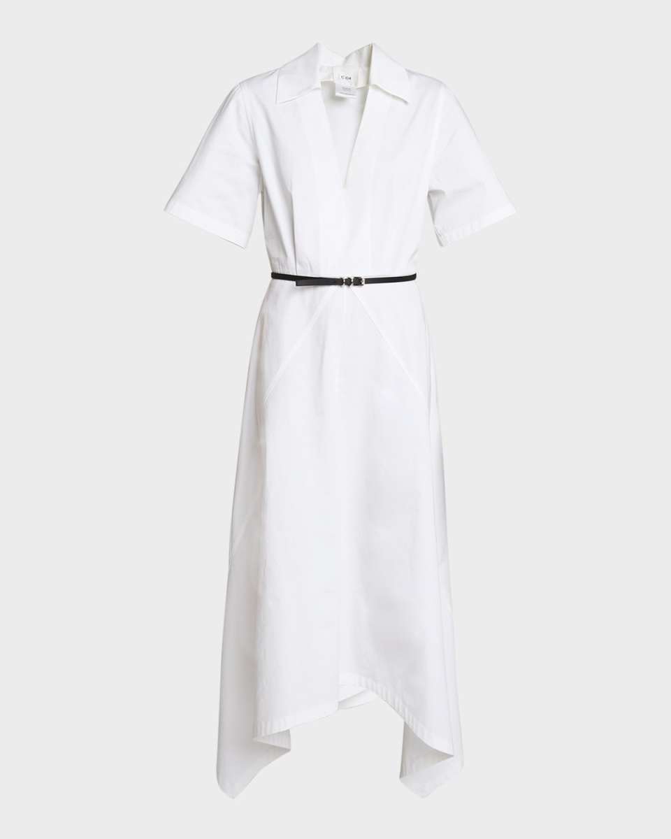 Asymmetric Poplin Shirtdress with Belt