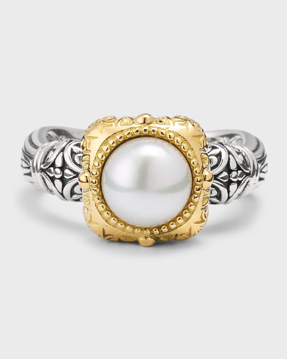 Silver and 18K Gold Pearl Ring, Size
