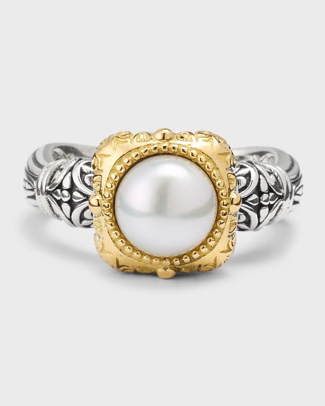 Silver and 18K Gold Pearl Ring, Size