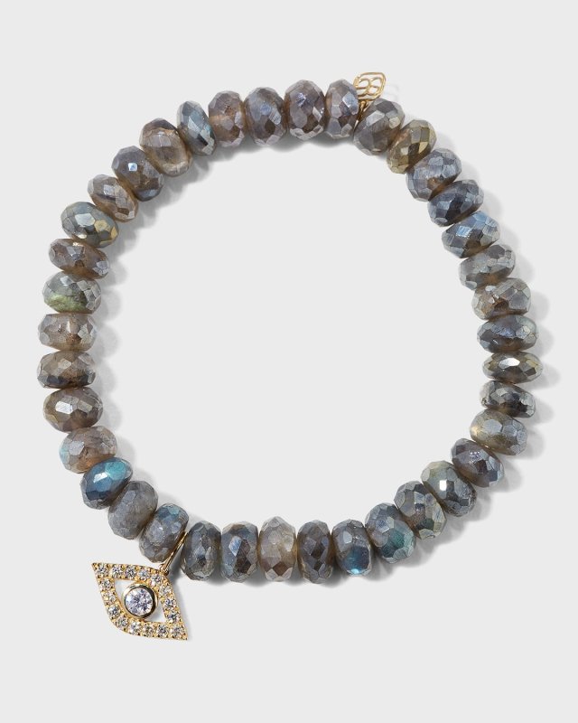 Mystic Labradorite and Diamond Evil Eye Bracelet