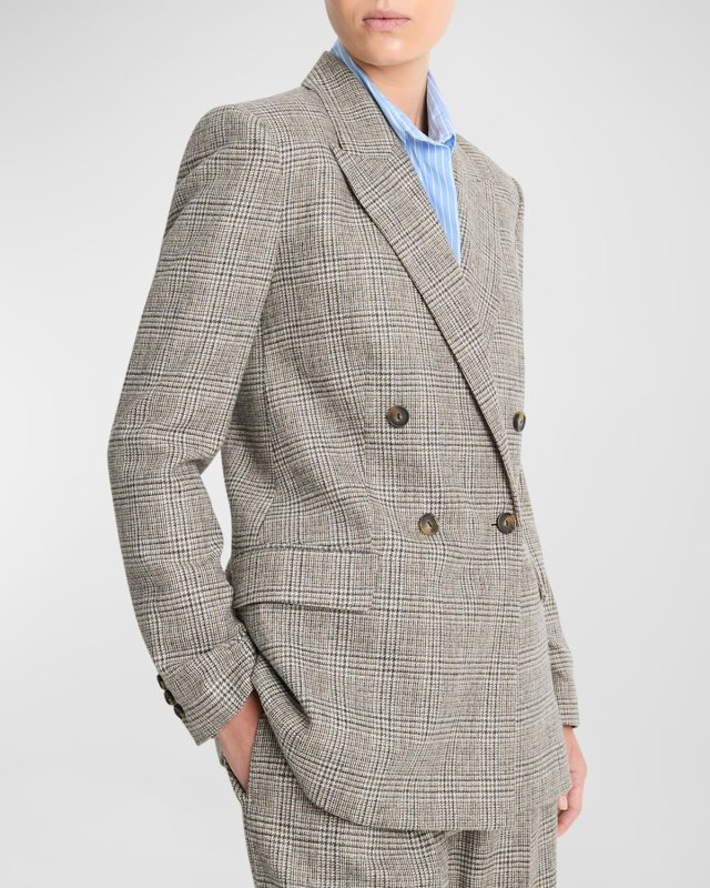 Plaid Wool-Blend Double-Breasted Blazer
