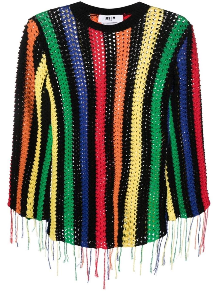 striped crochet fringed jumper