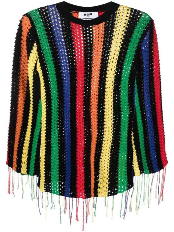 striped crochet fringed jumper