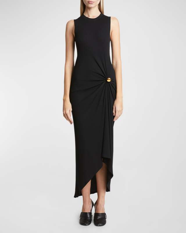 Draped Button Midi Dress