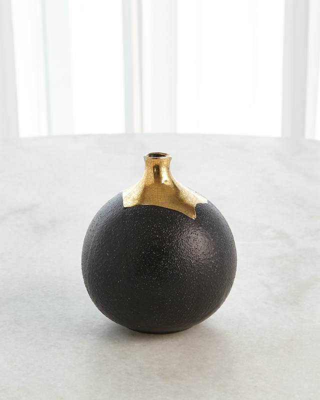 Small Golden Dipped Crackled Sphere Vase