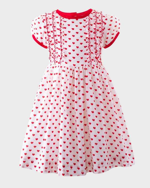 Girl's Heart Scalloped Frill Dress, Size 2-10