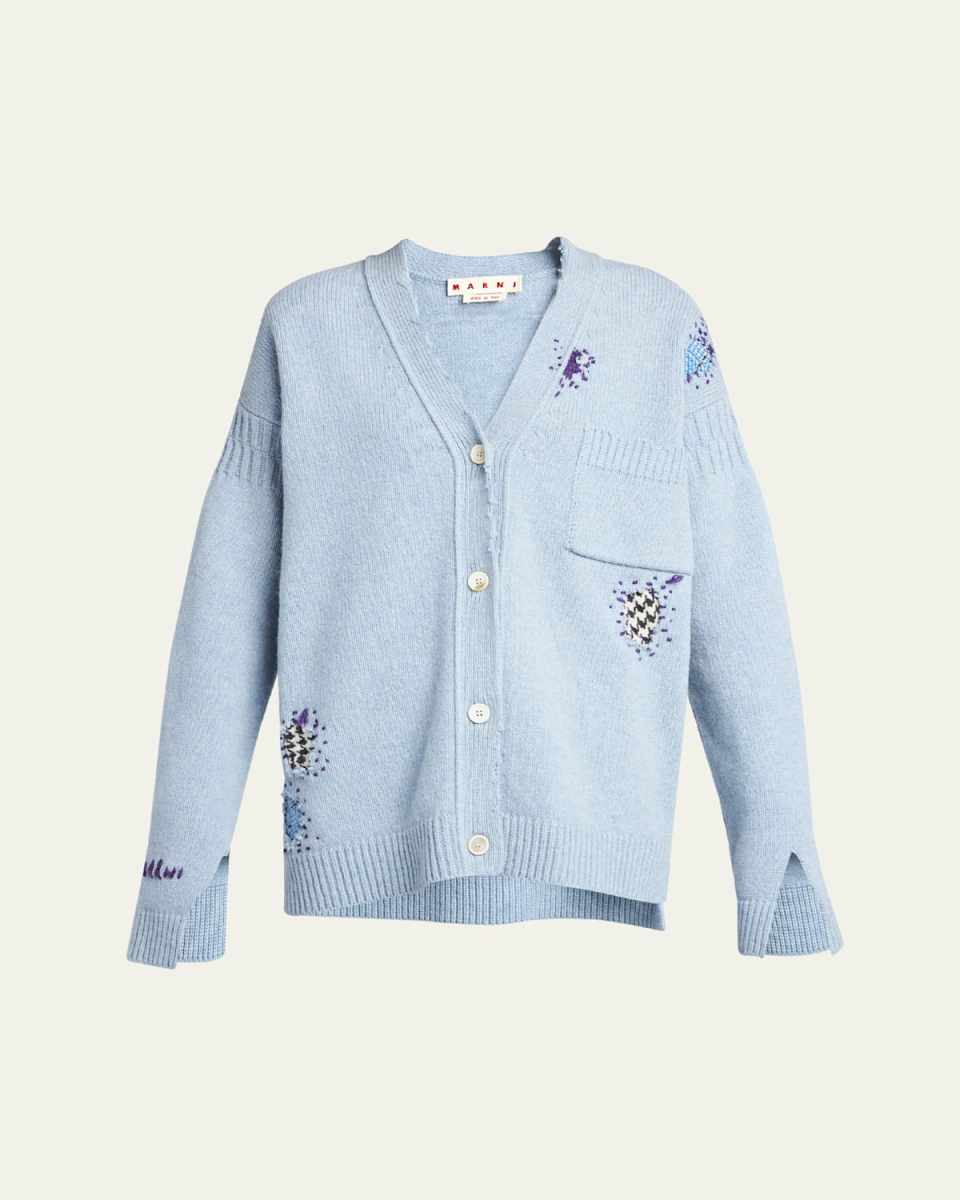 V-Neck Stitched Patches Cardigan