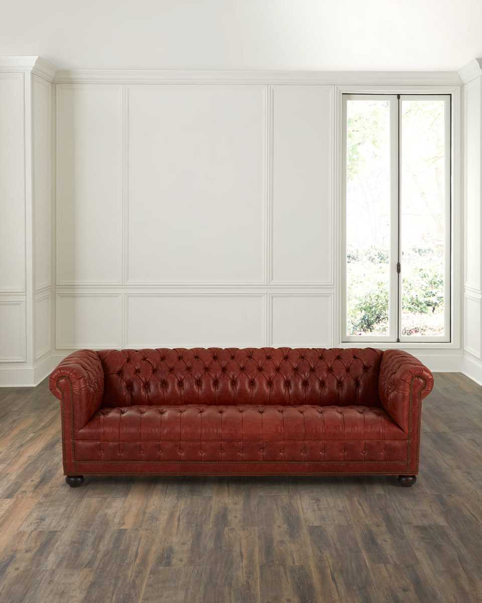 Myan Leather Chesterfield Sofa, 93"