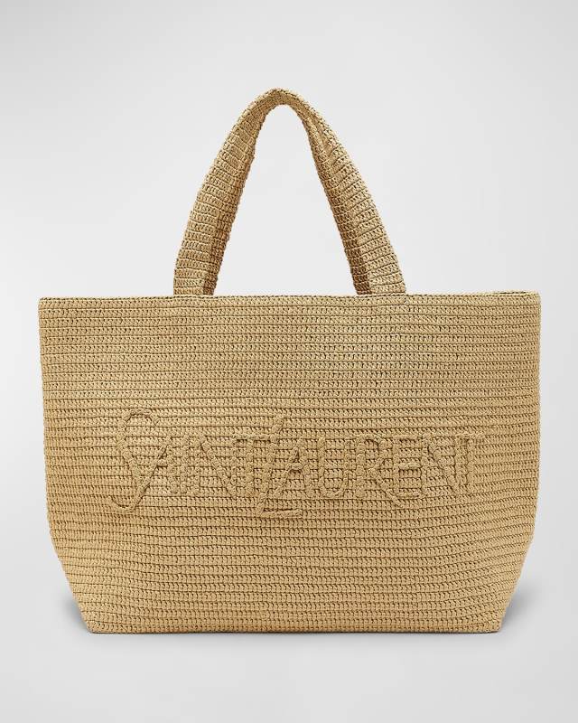 East-West Logo Raffia Tote Bag