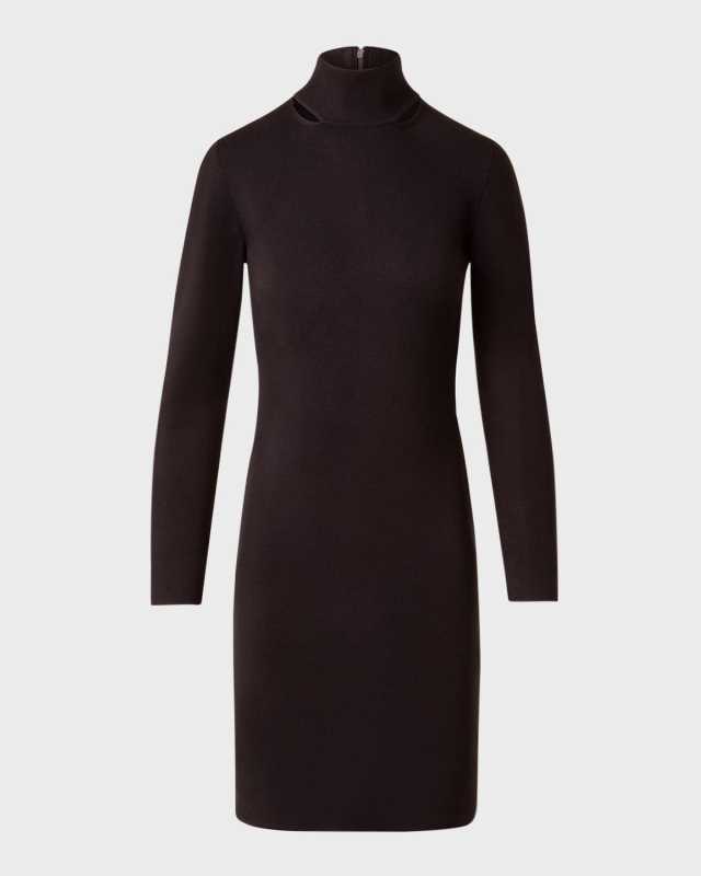 Mock-Neck Slits Long-Sleeve Knit Mini Dress