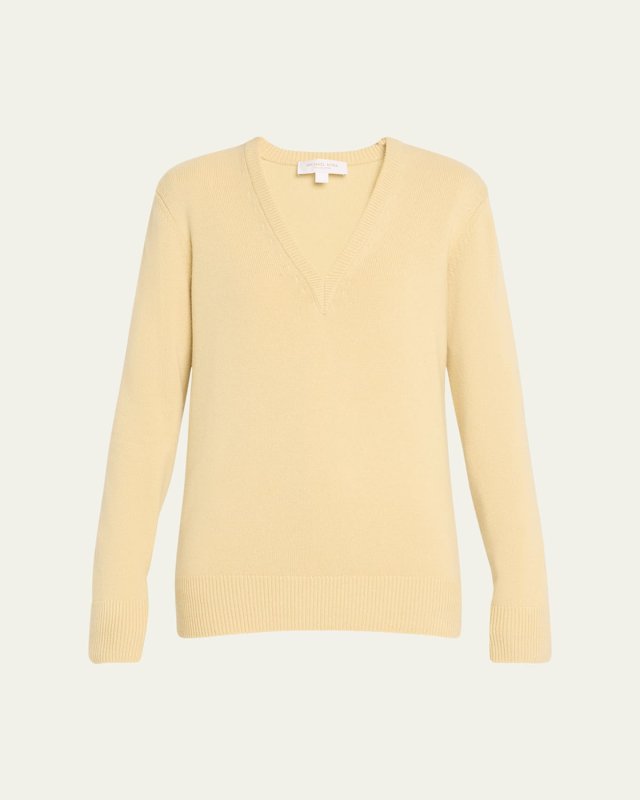 Plunging V-Neck Long-Sleeve Cashmere Sweater