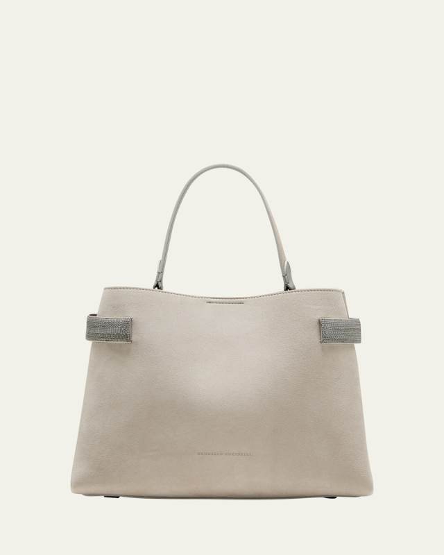 East-West Monili Suede Top-Handle Bag