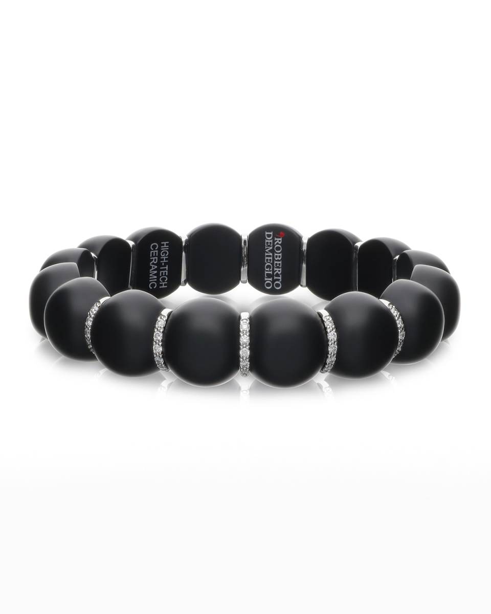 Dama Ceramic Beaded Stretch Bracelet with 5-Diamond Rondelles