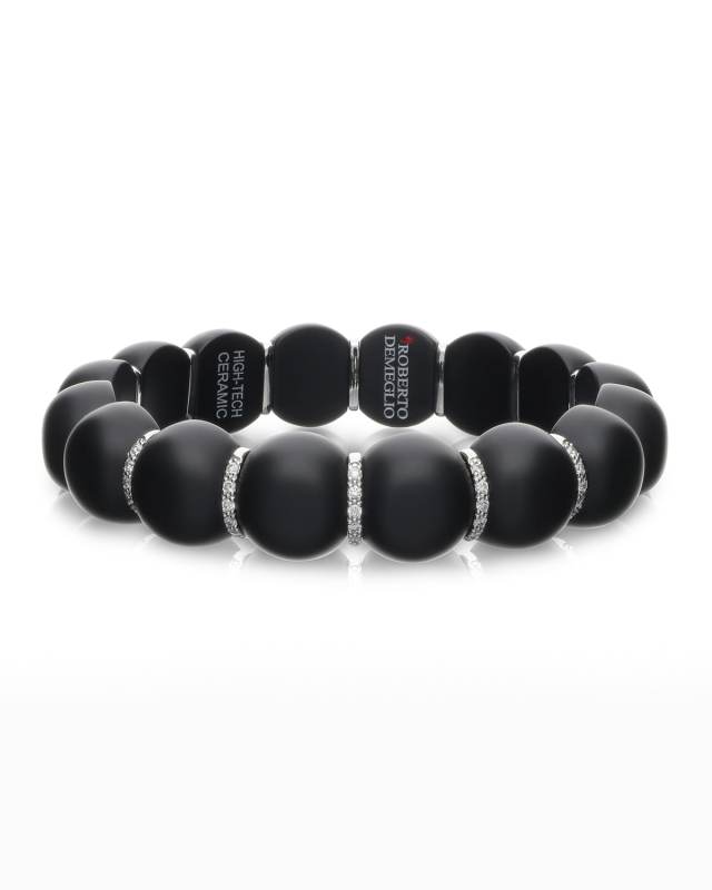 Dama Ceramic Beaded Stretch Bracelet with 5-Diamond Rondelles