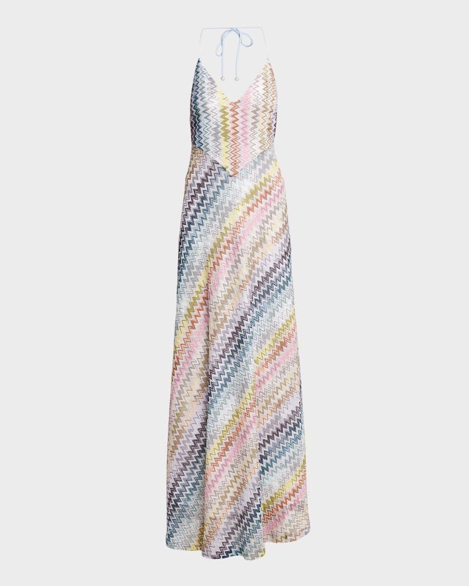 Metallic Chevron Knit Halter Maxi Dress