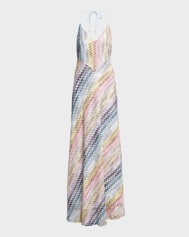 Metallic Chevron Knit Halter Maxi Dress