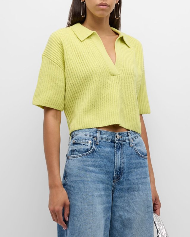 Tallulah Cashmere Short-Sleeve Polo Sweater