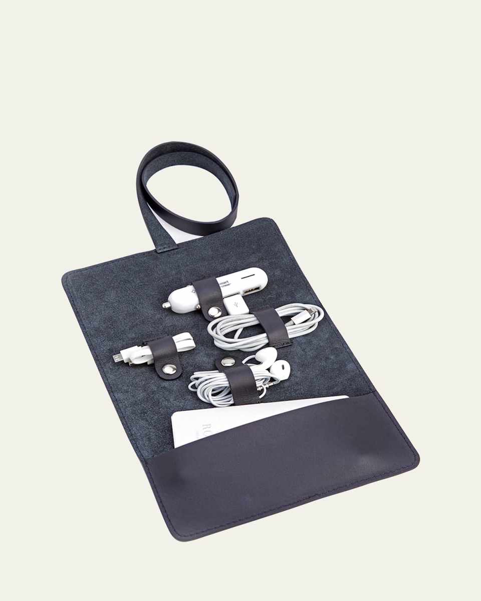 Monogrammed Leather Tech Cord Accessory Organizer