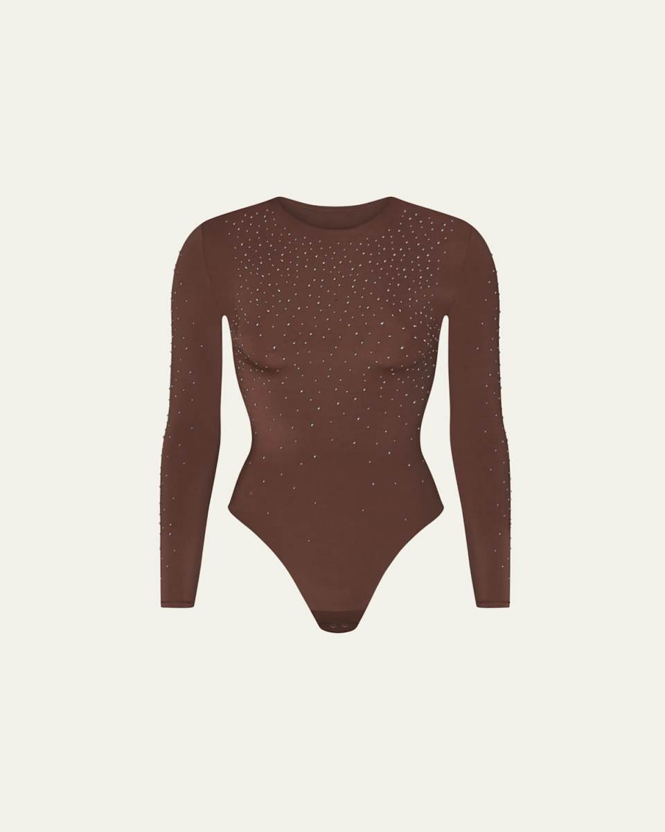 Jelly Sheer Crystal-Embellished Thong Bodysuit