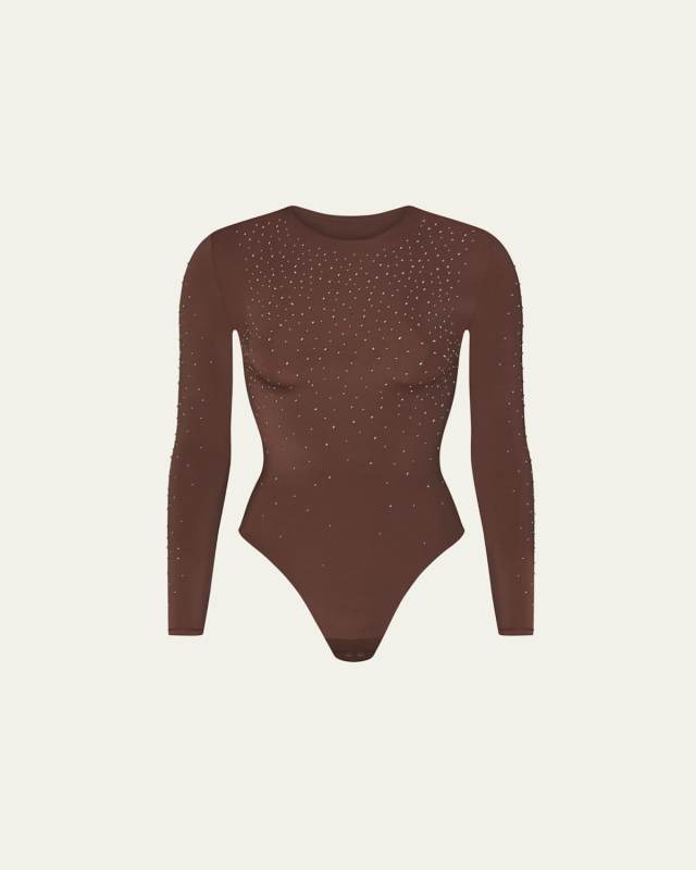 Jelly Sheer Crystal-Embellished Thong Bodysuit