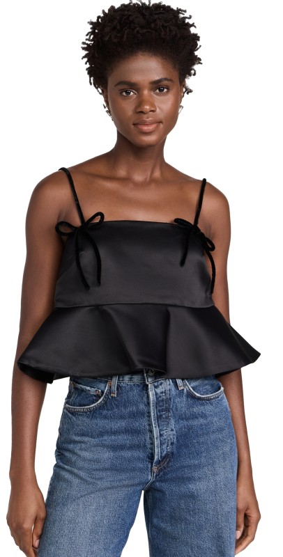 GANNI Duchesse Satin Top Black
