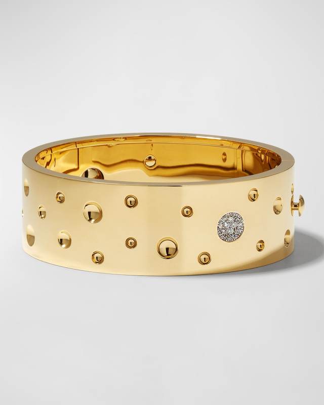 Pois Moi Luna 18k Gold Diamond Wide Bangle