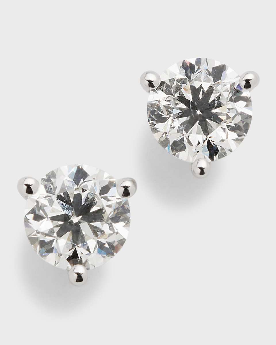18K White Gold 3-Prong Round Diamond Martini Stud Earrings, 1.75tcw