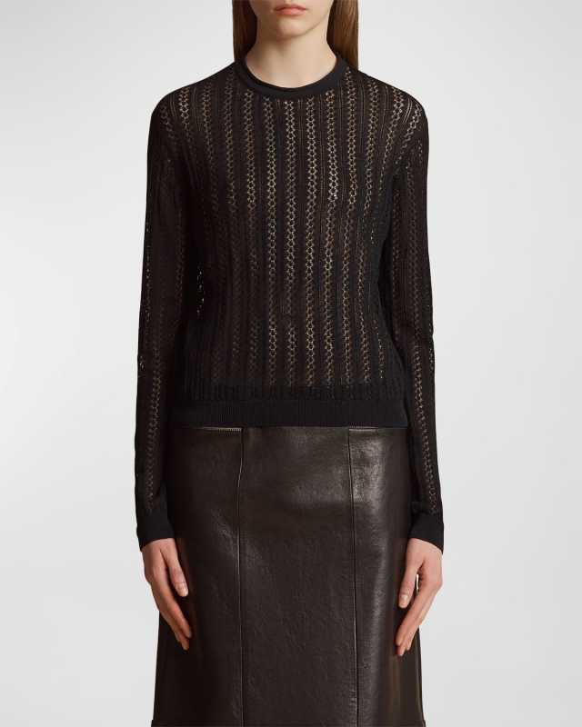 Colleen Crewneck Long-Sleeve Pointelle Knit Top
