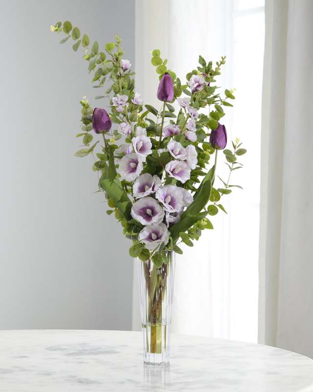 Hollyhock Haze 41" Faux Floral Arrangement in Glass Vase