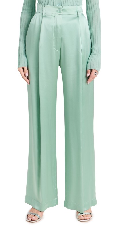 Sablyn Pleated Silk Pants Seafoam