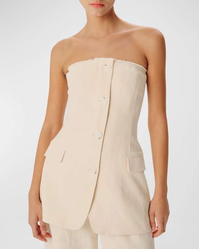 Spencer Strapless Crosshatch Linen Cotton Blazer