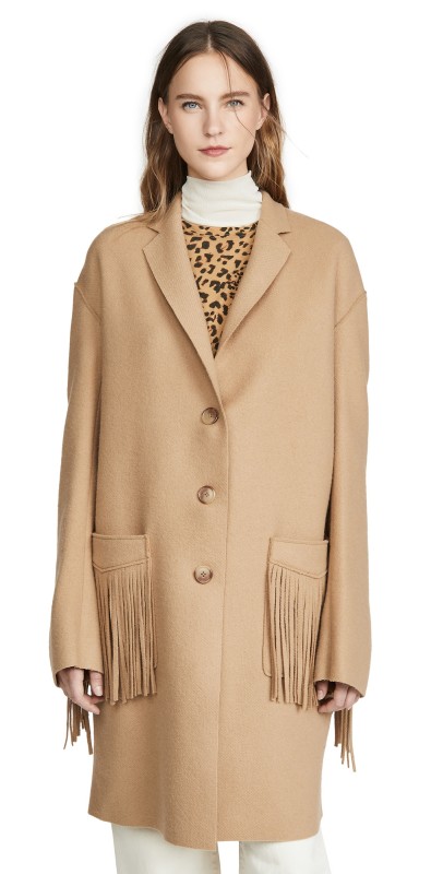 R13 Fringe Raw Cut Coat Camel