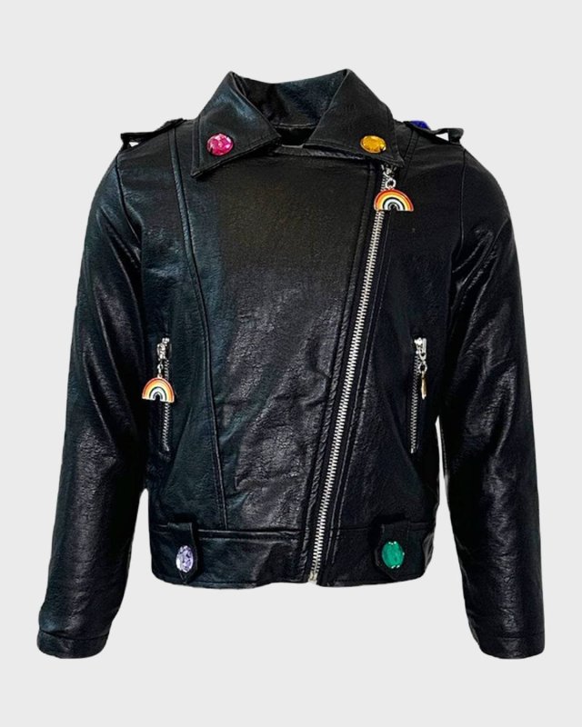 Girl's Crystal Rain Leather Jacket, Size 2-1