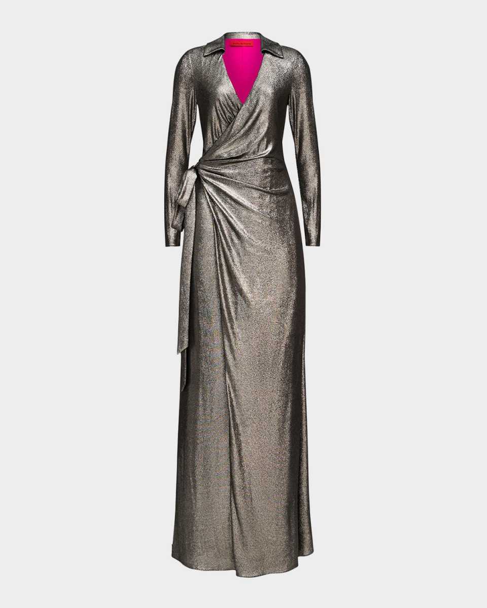 Jira Metallic Jersey Wrap Gown