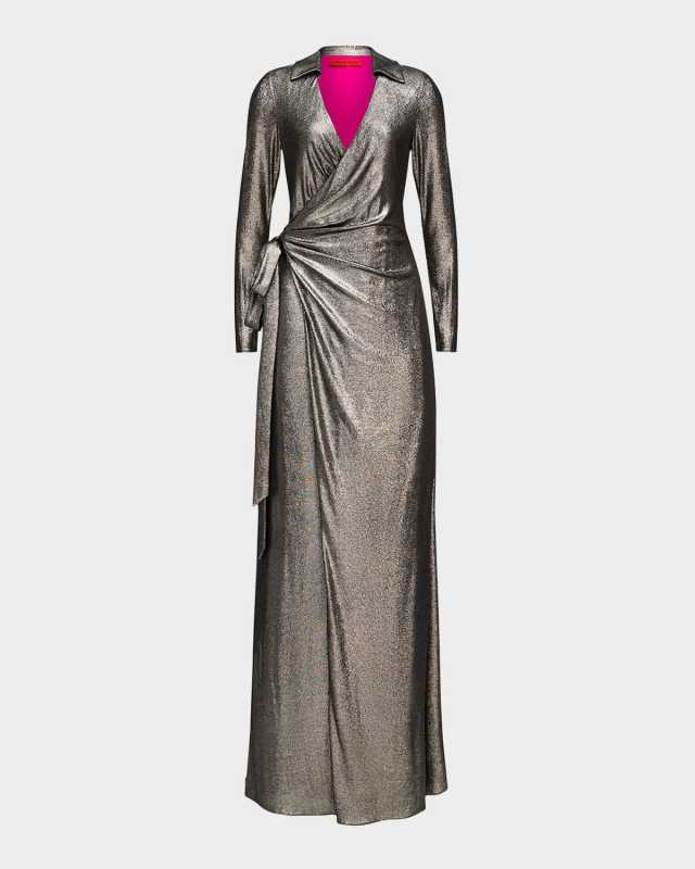 Jira Metallic Jersey Wrap Gown