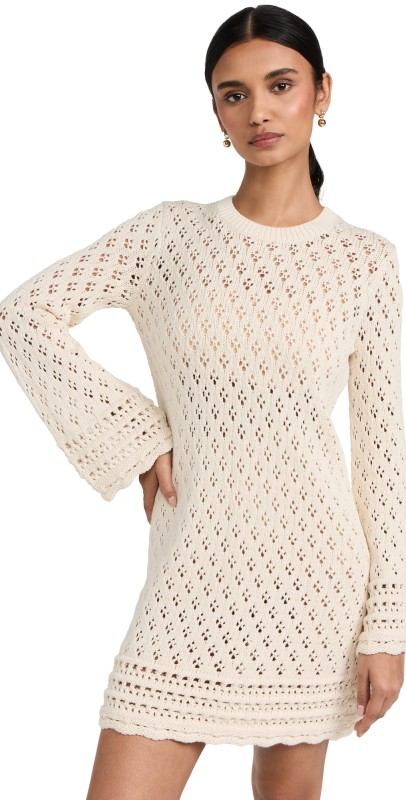 FRAME Crochet Shift Dress Ecru