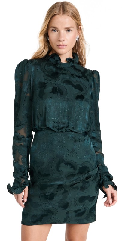 Saloni Rina-B Dress Dark Forest Green