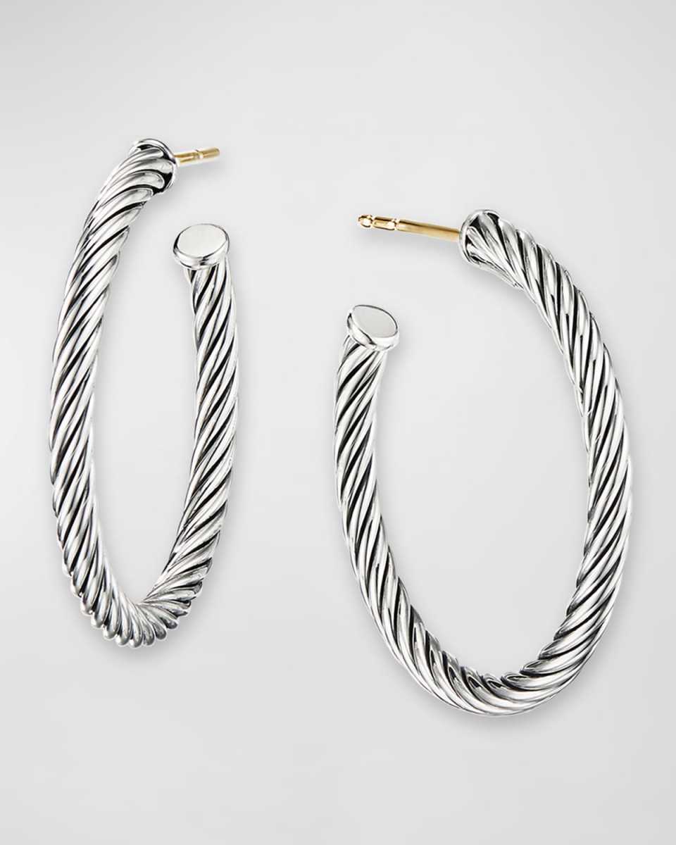 Sculpted Cable Hoop Earrings in Silver, 3mm, 1"L