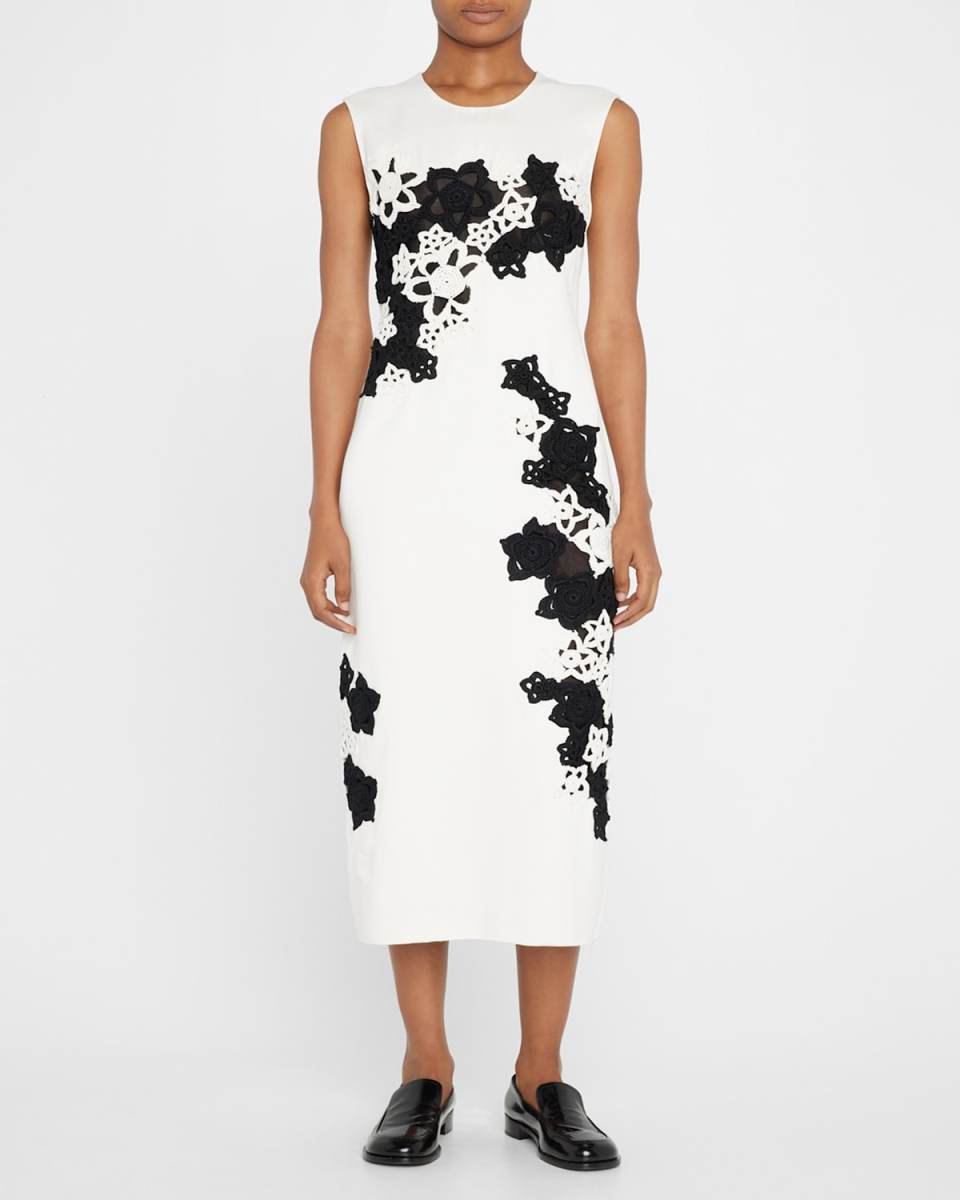 Contrast Floral Crochet Sheath Dress