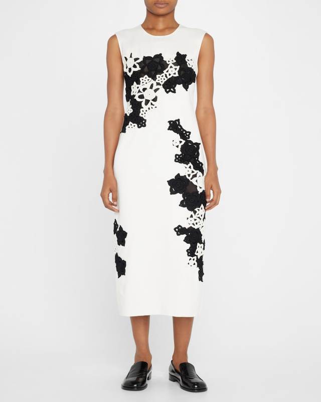 Contrast Floral Crochet Sheath Dress